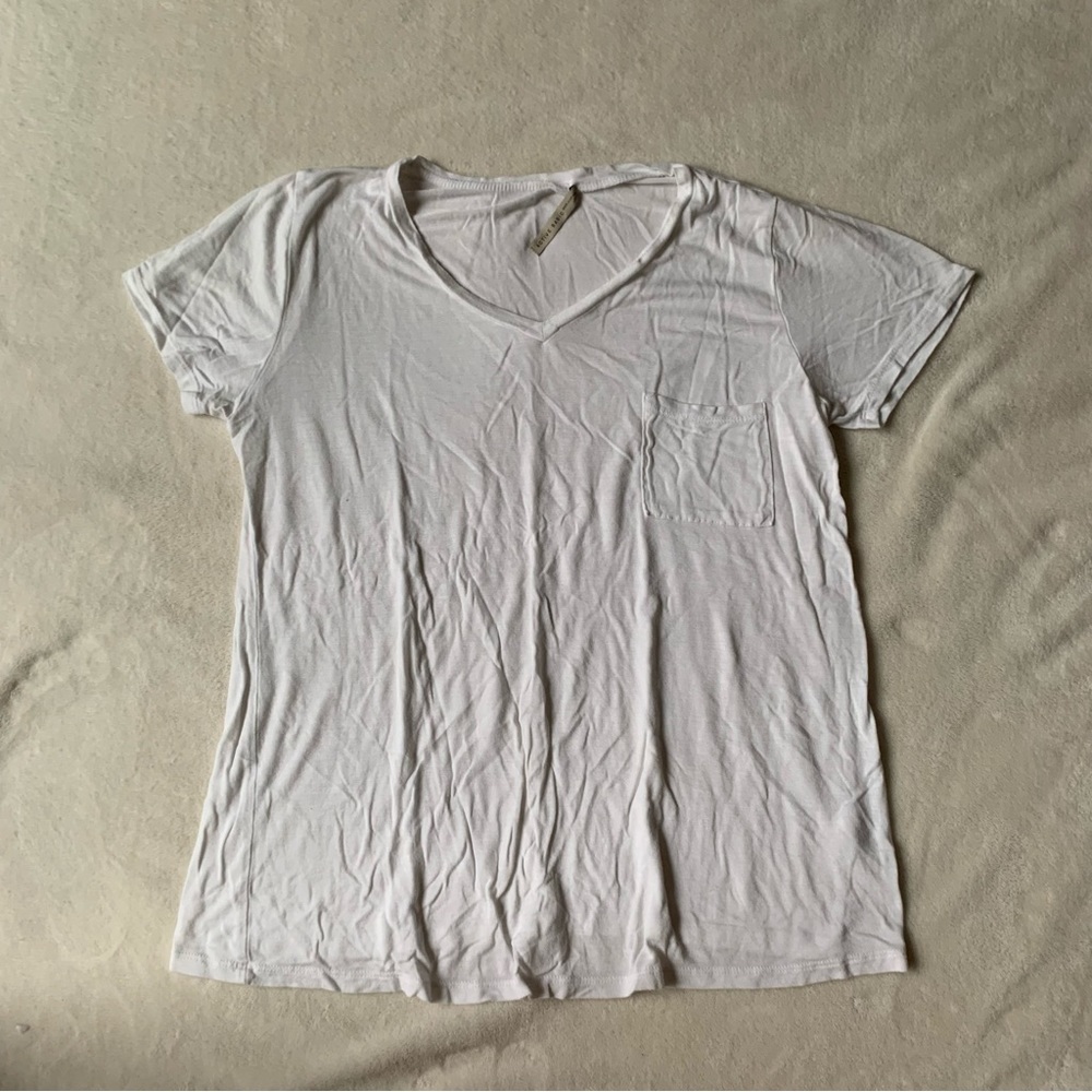 Active Basic White Short Sleeve V-Neck T-Shirt Classic Tee Size L